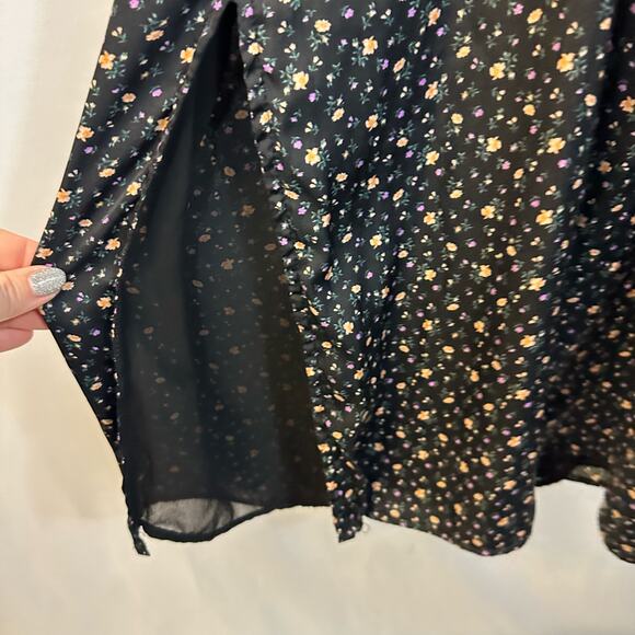 American Eagle Black Mini Floral Midi 90s Style Slit Open Back Dress XS - Picture 6 of 6
